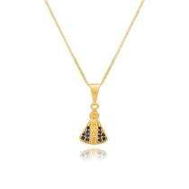 Colar Nossa Senhora Manto Azul Zircônias Folheado a Ouro 18k