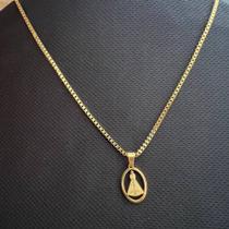 Colar Nossa Senhora Masculino Vazada Dourado Aço Inox