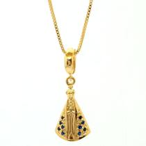 Colar Nossa Senhora pequena azul marinho ouro