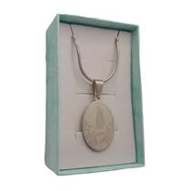 Colar nossa sra. de fátima oval inox prateado gravação laser Colar nossa sra. de fátima oval inox prateado gravação laser