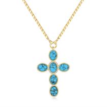Colar NUZON Turquesa Cross com pedra preciosa azul banhada a ouro 18k