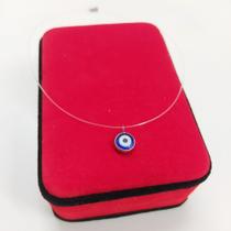 Colar Nylon Transparente Com Pingente Olho Grego Feminino Minimalista