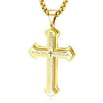 Colar OLEVS Gold com pingente cruzado de aço inoxidável para homens Colar OLEVS Gold com pingente cruzado de aço inoxidável para homens