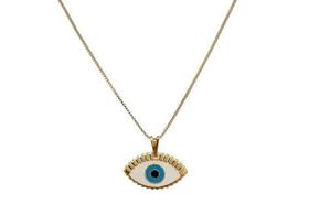 Colar Olho Grego Com Cílios Branco Resina Folheado Ouro 18k