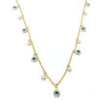 Colar olho grego com pérola longo