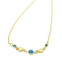 Colar Olho Grego com Pontos de luz e Corações Folheado a Ouro 18k