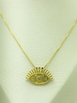 Colar Olho Grego com Zircônia Colorida - 40cm com Extensora - Banho de Ouro 2 Milésimos - 1 Unidade