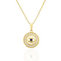 Colar Olho Grego Com Zircônias Cristais Banhado a Ouro Colar Olho Grego Com Zircônias Cristais Banhado a Ouro