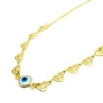 Colar Olho Grego e Corações Joia Folheada em Ouro 18k Colar Olho Grego e Corações Joia Folheada em Ouro 18k