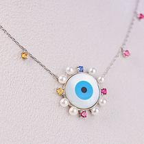 Colar olho grego madre pérola c pérolas/pedras color AG925