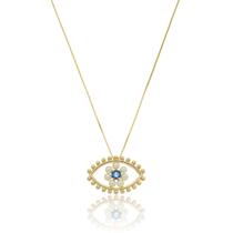 Colar Olho Grego Prata 925 com Safira e Pérolas Proteção e Elegância - Banhado a Ouro 18k Colar Olho Grego Prata 925 com Safira e Pérolas Proteção e Elegância - Banhado a Ouro 18k