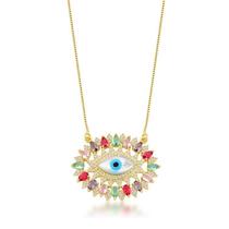 Colar olho turco cravejado em pedras colorida