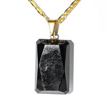 Colar Onix Preto Facetado Manual Pedra Natural Pino Dourado Colar Onix Preto Facetado Manual Pedra Natural Pino Dourado