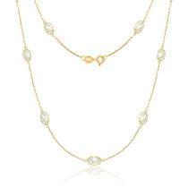 Colar Ouro 18k 0,750 Com 11 Zircônias Ovais E 45cm Branco Colar Ouro 18k 0,750 Com 11 Zircônias Ovais E 45cm Branco