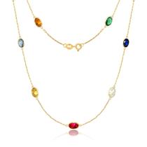 Colar Ouro 18k 0,750 Com 11 Zircônias Ovais E 45cm Colorida Colar Ouro 18k 0,750 Com 11 Zircônias Ovais E 45cm Colorida
