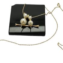 Colar Ouro 18k Gato casal Sentados com Perolas e Corrente K220 Colar Ouro 18k Gato casal Sentados com Perolas e Corrente K220
