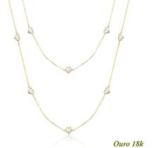 Colar Ouro 18k Pedras Coração 5mm De Zircônia - 90cm Branco Colar Ouro 18k Pedras Coração 5mm De Zircônia - 90cm Branco