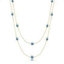 Colar Ouro 18k Zircônias Turquesa 5mm - 90cm