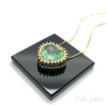 Colar Ouro Amarelo 18k Pingente Coraçao 1.5cm Esmeralda Colombiana e Diamante Natural 2.38ct K1890 Colar Ouro Amarelo 18k Pingente Coraçao 1.5cm Esmeralda Colombiana e Diamante Natural 2.38ct K1890