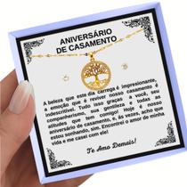 Colar Ouro Feminino Árvore da Vida Presente Aniversário Casamento + Dedicatória