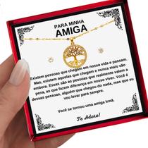 Colar Ouro Feminino Presente Aniversário Amiga Árvore Vida + Dedicatória