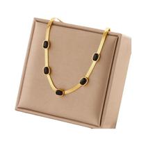 Colar Oval Preto Com Pedra Para Mulheres, Cadeia De Cobra Em Aço Inoxidável 316L, Joias Para Festas