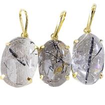 Colar Oval Turmalina Incrustada no Cristal Garra Dourada