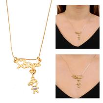 Colar Para Vovó com Pingente Neto ou Neta com Pedras de Zircônia Banhado a Ouro 18k Banho Antialérgico Marca Andréia Branco Acessórios Colar Para Vovó com Pingente Neto ou Neta com Pedras de Zircônia Banhado a Ouro 18k Banho Antialérgico Marca Andréia Branco Acessórios