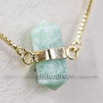 Colar Pedra Amazonita Micro Bi Ponta Natural Dourado