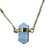 Colar Pedra da Lua Micro Bi Ponta Sextavado Envolto Dourado