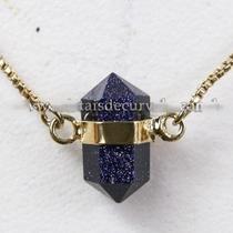Colar Pedra Estrela Micro Bi Ponta Sextavado Envolto Dourado