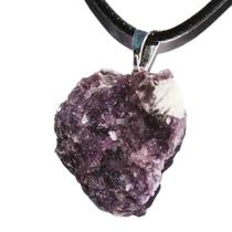 Colar Pedra Lepidolita Mica Bruto Natural Pino Prateado