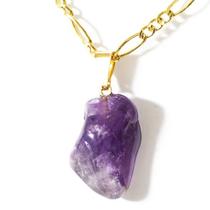 Colar Pedra Natural Ametista Rolado Montagem Dourado Colar Pedra Natural Ametista Rolado Montagem Dourado