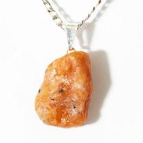 Colar Pedra Natural Bruta Calcita Laranja Pino Prateado Colar Pedra Natural Bruta Calcita Laranja Pino Prateado