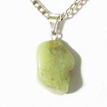 Colar Pedra Natural Crisoprasio Rolado Pino Prateado Colar Pedra Natural Crisoprasio Rolado Pino Prateado