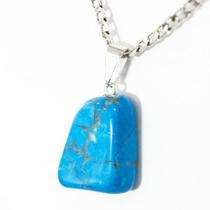 Colar Pedra Natural Howlita Azul Rolado Pino Prateado