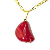 Colar Pedra Natural Jaspe Vermelho Rolado Pino Dourado