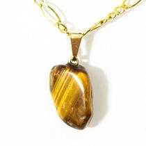 Colar Pedra Natural Olho de Tigre Pino Dourado Colar Pedra Natural Olho de Tigre Pino Dourado