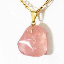 Colar Pedra Natural Quartzo Rosa Pino Dourado