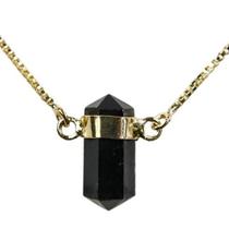 Colar Pedra Obsidiana Negra Micro Bi Ponta Envolto Dourado Colar Pedra Obsidiana Negra Micro Bi Ponta Envolto Dourado