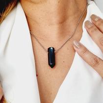 Colar Pedra OBSIDIANA Pedra NATURAL e corrente em PRATA 925