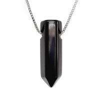 Colar Pedra OBSIDIANA - Pedra NATURAL e corrente em PRATA 925