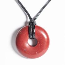 Colar Pedra Pi ou Cristal Donut Pedra Jaspe Vermelho Natural