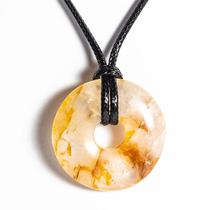 Colar Pedra Pi Pedra Hematoide Amarelo Cordão Ajustável Colar Pedra Pi Pedra Hematoide Amarelo Cordão Ajustável