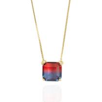 Colar pedra quadrada vermelho c/ azul banhado a ouro 18k