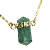 Colar Pedra Quartzo Verde Micro Bi Ponta Natural Dourado