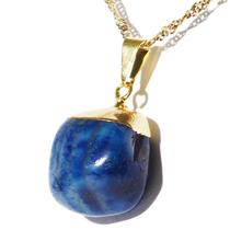 Colar Pedra Rolada Ágata Azul Envolto Montagem Dourado Colar Pedra Rolada Ágata Azul Envolto Montagem Dourado