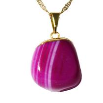 Colar Pedra Rolada Agata Rosa Envolto Montagem Dourado Colar Pedra Rolada Agata Rosa Envolto Montagem Dourado