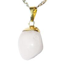Colar Pedra Rolada Quartzo Leitoso Envolto Dourado Colar Pedra Rolada Quartzo Leitoso Envolto Dourado