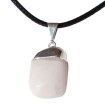 Colar Pedra Rolada Quartzo Leitoso Envolto Prateado